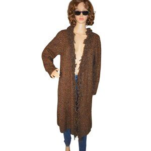 Vintage CLOTHES Brown Ruffled Cardigan Sweater Women Size Large Witchy Bohemian
